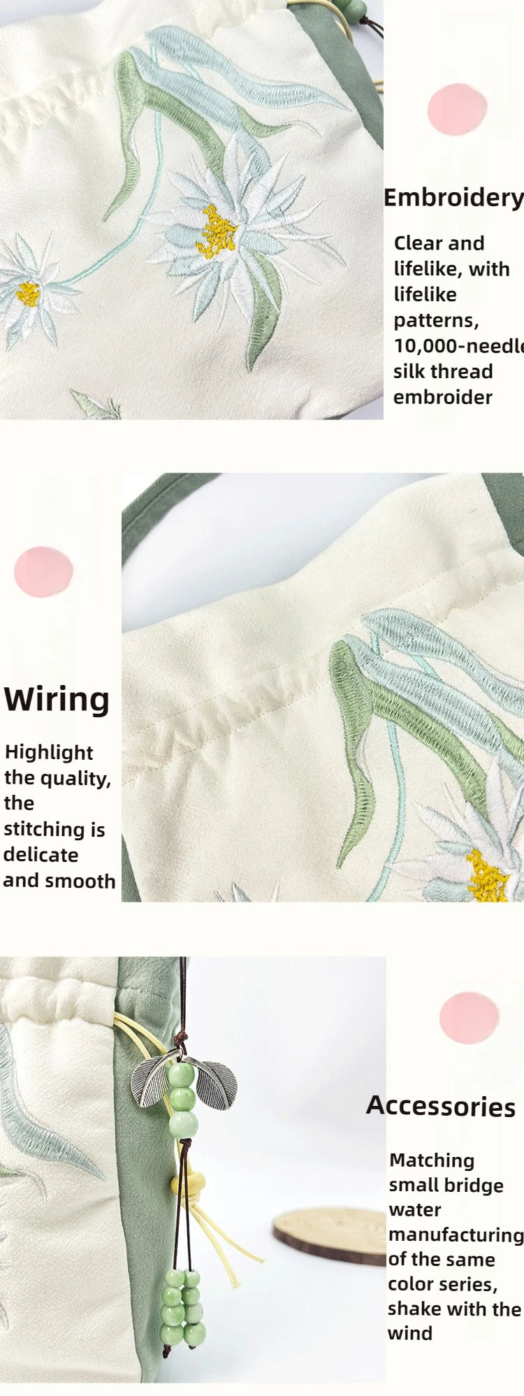 Chinese Style Retro Flower Embroidery Crossbody Top-handle Bags Women Shoulder Lace Drawstring Bucket Bag Coin Purses Handbags