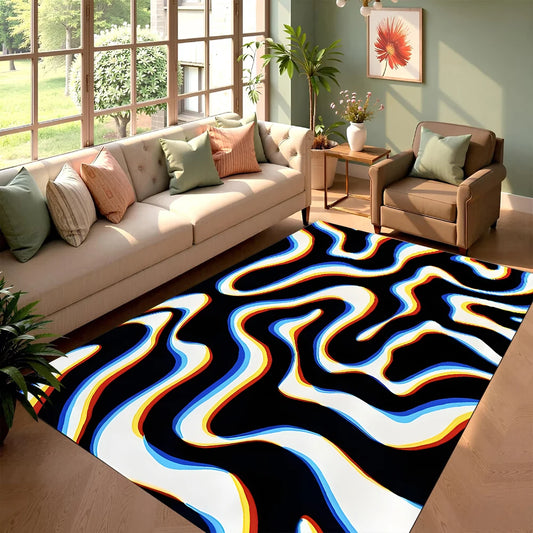 Psychedelic Wave Area Rug Living Room Carpet Bold Color Contrast Design Soft Durable Home Decor Art Trend Multiple Styles