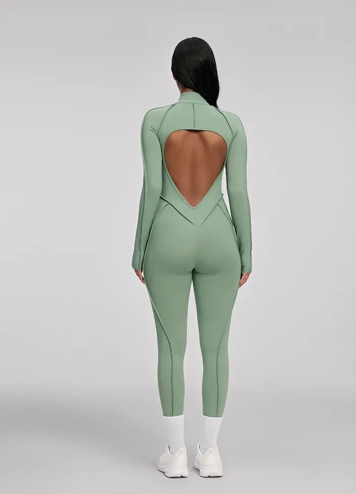 FUBEIKE Women's Yoga Set Fashion Sexy Slim Fit Long Sleeve Zipper Sports Gym Workout Legging Bodysuits Outdoor Activewear