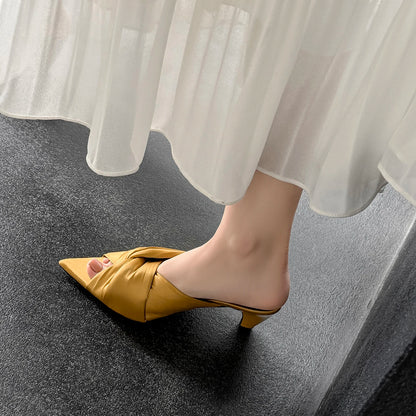 Women's Summer Sandals Luxury Satin Elegant Lady Pumps And Heels Peep Toe Dresss Party Wedding Shoes Pleated Sandal