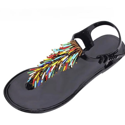 Women's Shoes Flip-flops Sandals for Woman Black Footwear Plastic with Low Heels Summer 2025 Crystal Pvc Wholesale Luxury Sale H