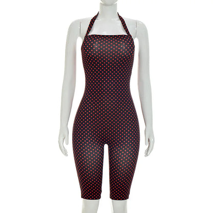 FAGADOER Sexy Polka Dot Halter Romper Fashion Print Backless Bodycon Jumpsuits Women Summer Streetwear Party Club Playsuits New