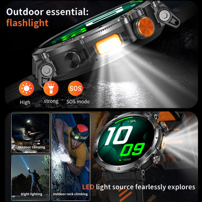 COANR2026 New Military Smart Watch 850mAh Battery GPS trace Compass 3ATM Waterproof Tactics Sport Flashlight call SmartWatch Men