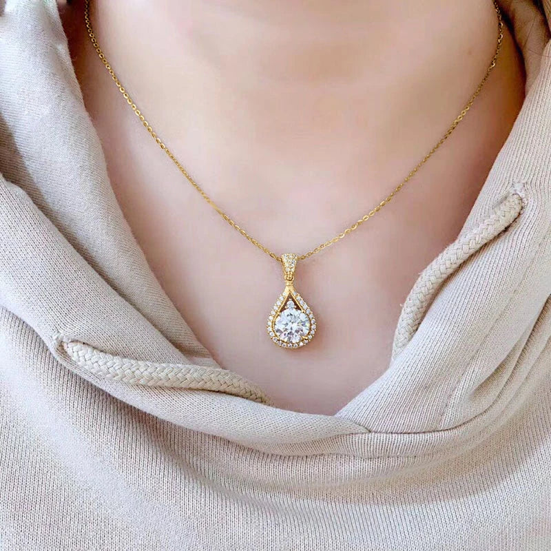 OXTAO 18K White Gold Moissanite Water Drop Necklace Pendant Female Jewelry Certified 925 Sterling Silver Anniversary Gift