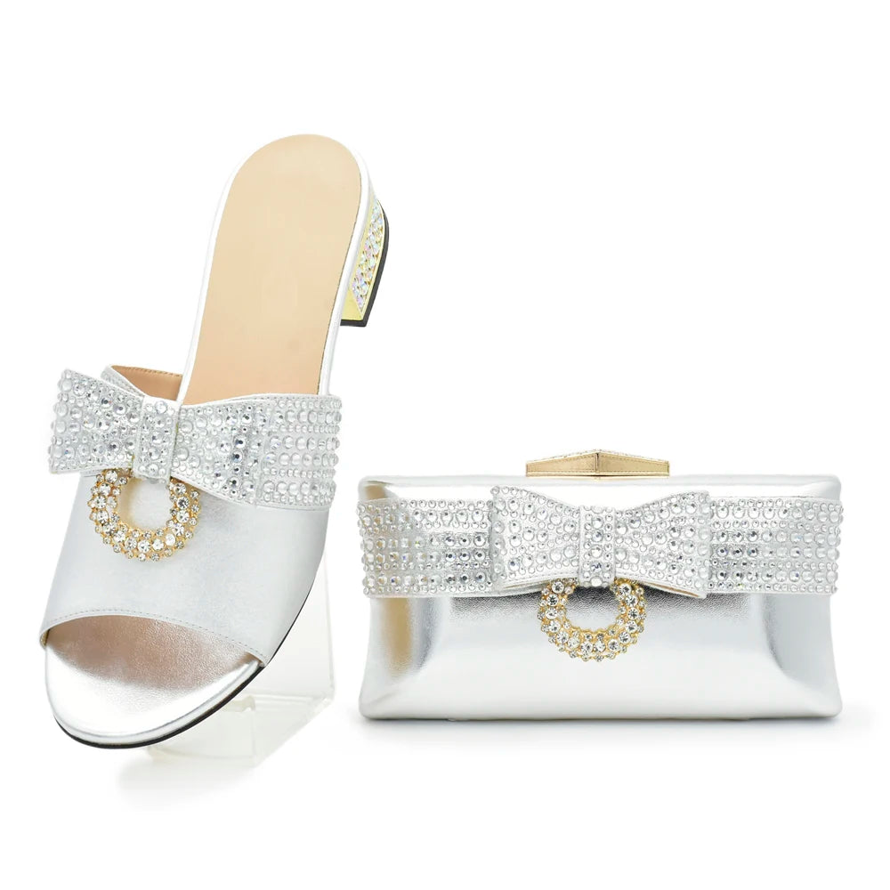 Fashion Women Shoes and Bag Set In Italy Matching Shoes and Bag Set Decorated with Rhinestone Nigerian Shoes and Matching Bags