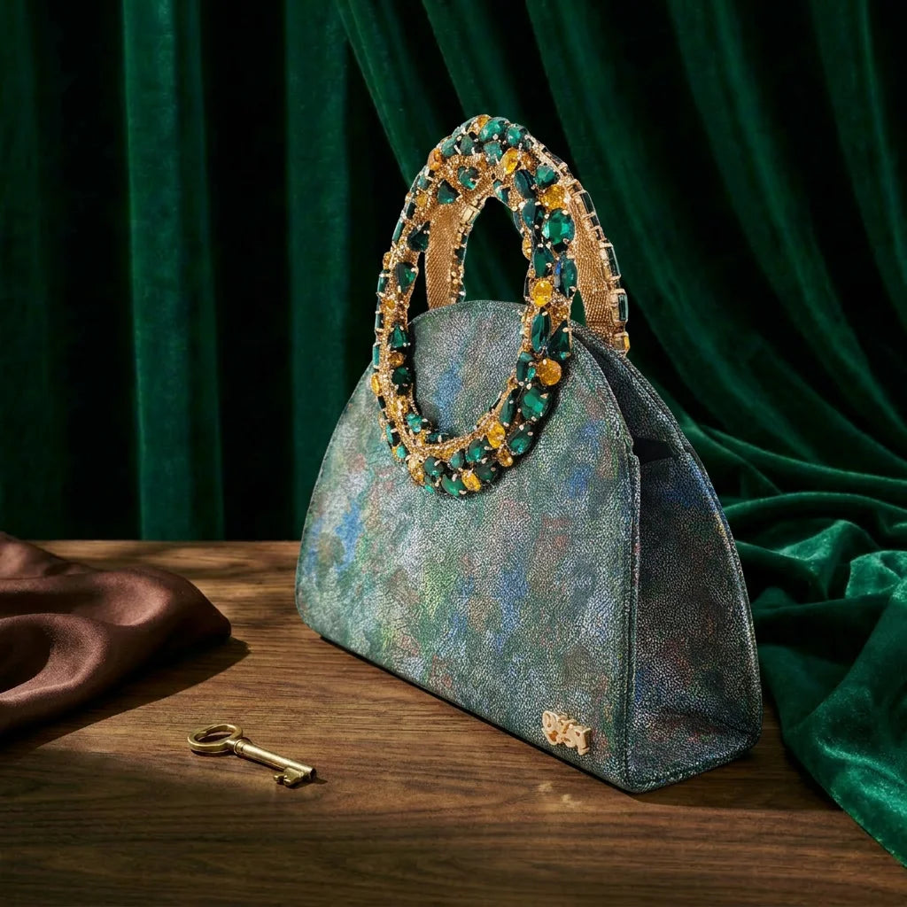 Multicolor Glitter Rhinestone Ring Handle Evening Clutch And Women High Heels Shoes Set Wedding Party Matching Bag