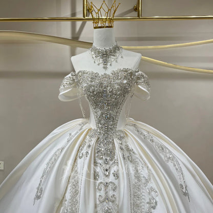 Gorgeous Ball Gown Wedding Dresses Bride Gown Customized Scoop Neck Short Sleeves Lace Tassel Bridal Dresses свадебное платье