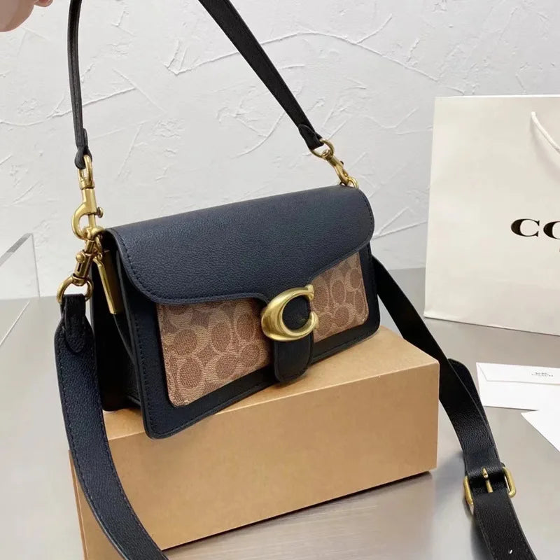 Luxury C Buckle Tabby Shoulder Bag Women Vintage Print Leather Underarm Bag 2 Removable Straps Crossbody Small Square Handbag La
