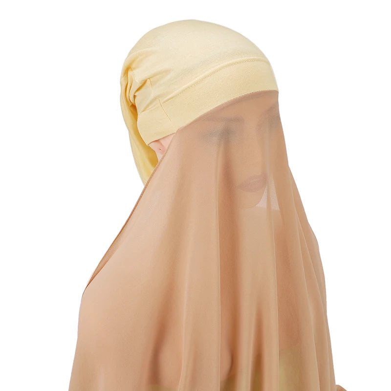 Muslim Women Bonnet + Chiffon Shawl Instant Under Scarf Cap Islam Inner Scarf Headband Stretch Hijab Cover Headwrap Turbante