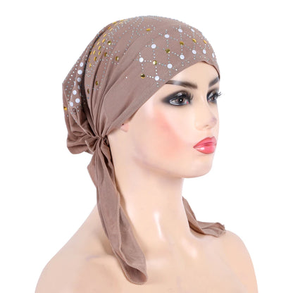 H089 Fashion turban hijab with gold sequins muslim hijab scarf islamic headscarf hat amira pull on headwrap