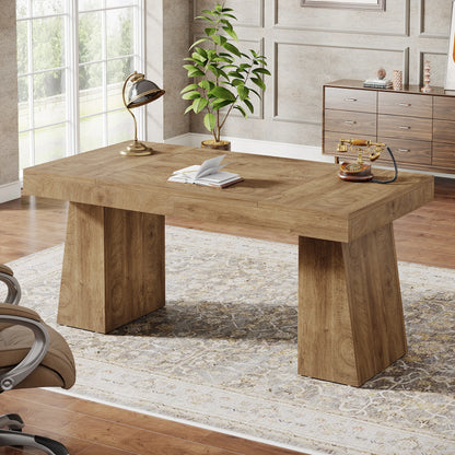 Tribesigns 55-Inch Executive Desk, Large Wood Office Computer Desk with Double Pedestal, Modern Minimalist Workstations