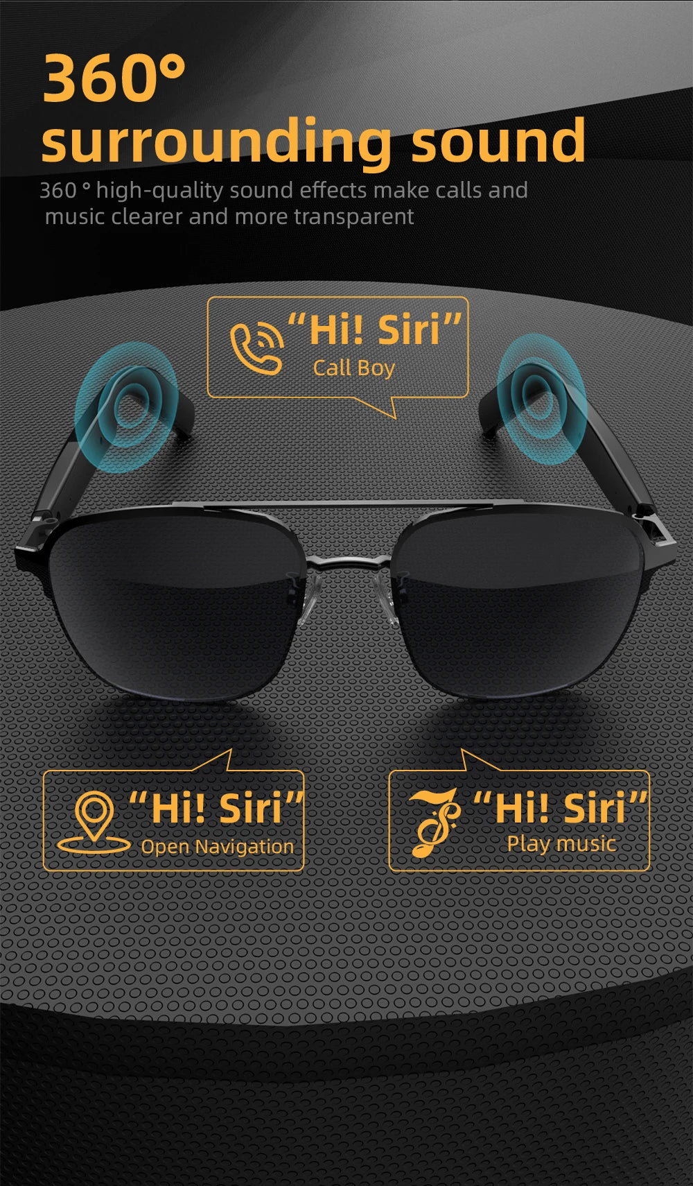 High-quality Sunglasses Smart Glasses With Earphones Bluetooth Music Outdoor Cycling UV protection Women's Glasses Men