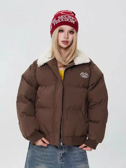 Winter Women Warm Parkas Fashion Fur Patchwork Puffy Coats Y2K Korean Loose Preppy All Match Lapel Down Outwear Mujer