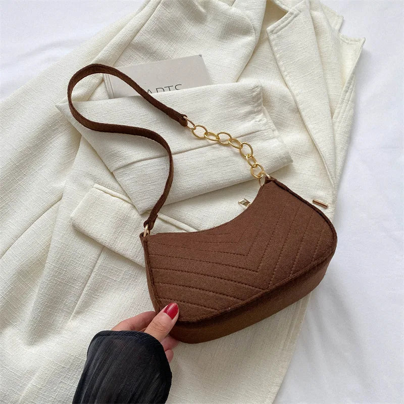 Mini Shoulder Bags for Women Fashion Felt Women's Bag Design Advanced Underarm Handbags Beautiful Purses Crescent SaddleBag 2025