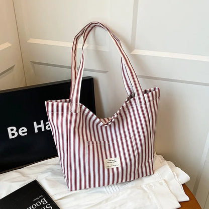 Contrast Color Stripes Women Shoulder Bags Versatile Ladies Large Capacity Tote Bag Lightweight Portable Female Shopping Handbag