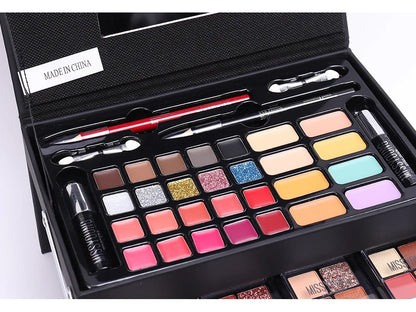 Portable Makeup Case Set Eyeshadow Lipstick Eyeliner Lip Liner Blush Complete Facial Cosmetic Kit, Ideal Holiday Gift Makeup Set