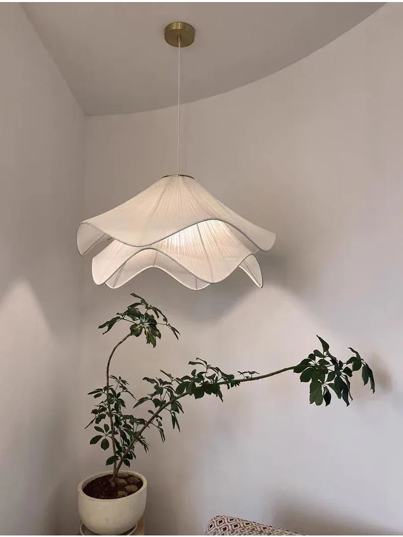 Nordic Minimalist Wabi Sabi Creamy Wind Fabric Chandelier Living Dining Room Bedroom Pendant Lights Home Hanging Lamp Fixture
