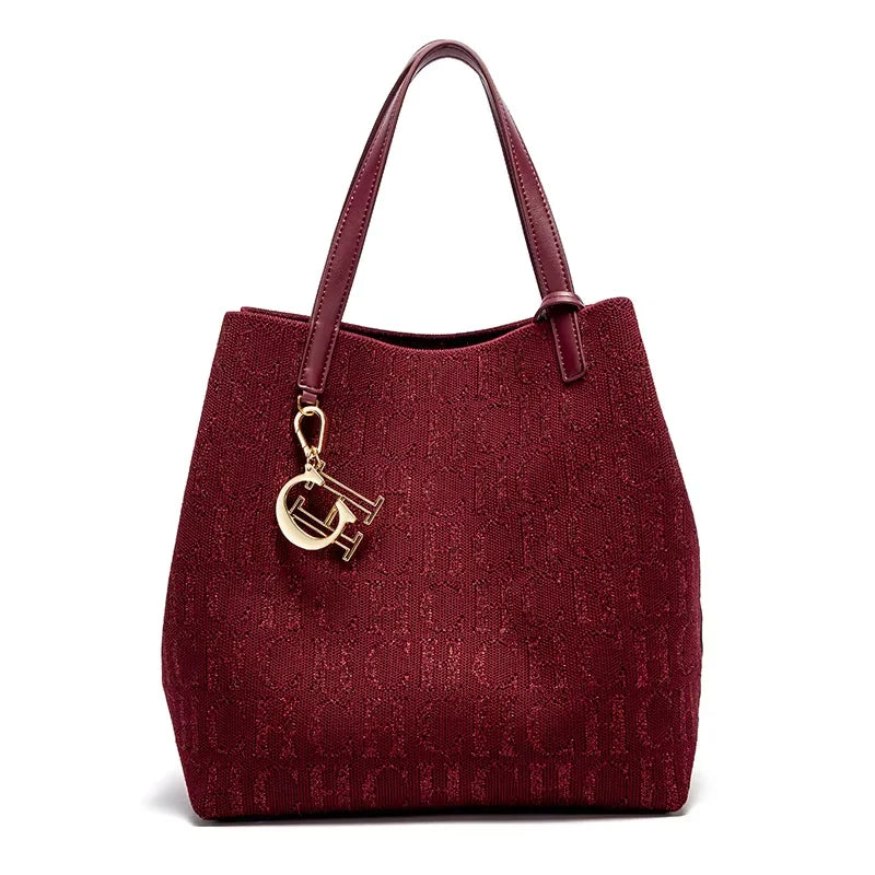CH Women's Shoulder Bag Simple Solid Color Gold Letter Printed Design Women's Large Capacity Daily Commuter Bag Women's Handbag