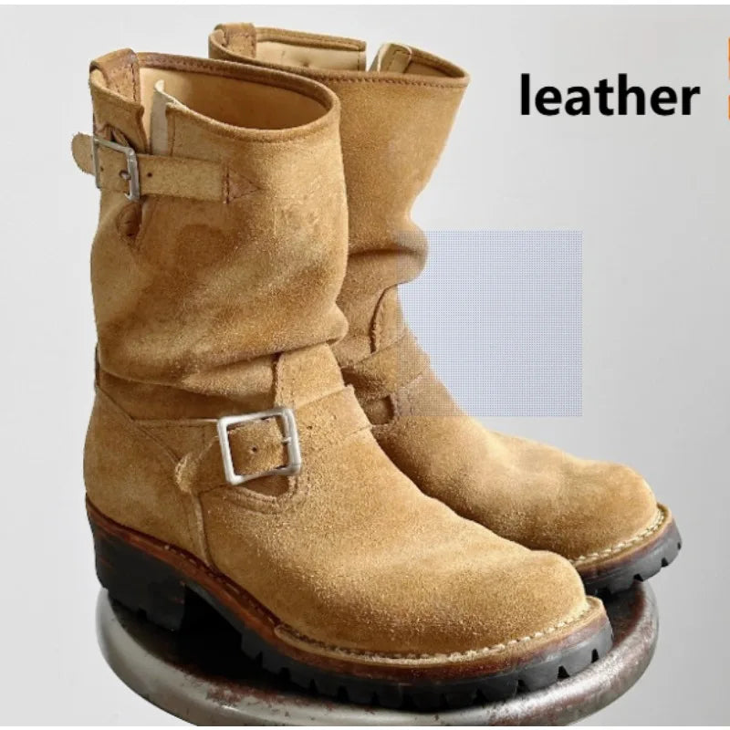 Retro Motorcycle Boots Men's Black Knight Shoes Black Leather Belt Buckles Chelsea Boots Trendy Luxury Handmade Men's Shoes