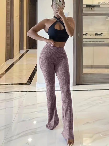 Slim High Waist Capris Sexy Bell Bottom Flare Tights Solid Hot Y2k Women Clothes E Girl Aesthetic Fashion Streetwear Woman Pants