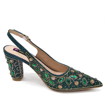 Elegant Women's Nigerian Fashion Pointed-Toe Party Shoe and Bag Set Rhinestone Luxurious Rhinestone Pumps for Special Occasions