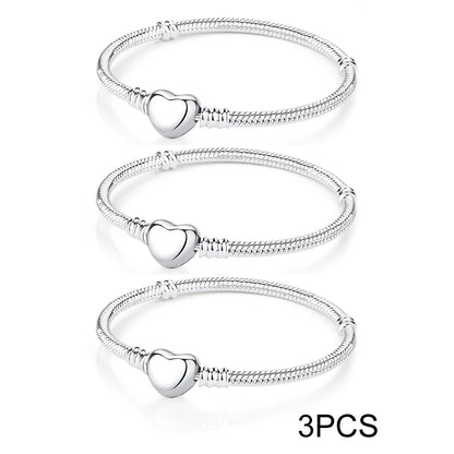 925 Sterling Silver Bracelets Bangles Original Love Heart Clasp Charms Beads Snake Chain Luxury DIY Jewelry For Women Gift