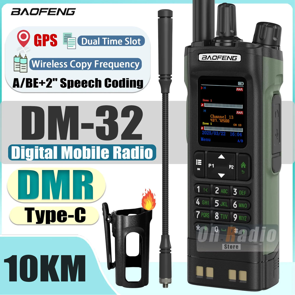BAOFENG DM-32 Walkie Talkie With Belt Holster DMR Radio Digital GPS APRS AES256 Type-C Vox 4000CH DualMode Analog Dual Time Slot