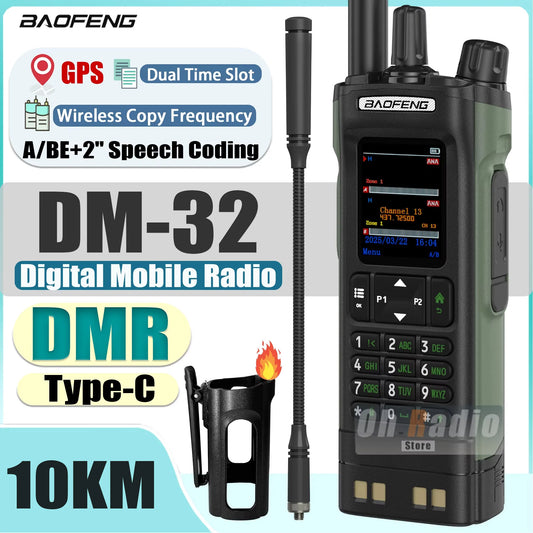 BAOFENG DM-32 Walkie Talkie With Belt Holster DMR Radio Digital GPS APRS AES256 Type-C Vox 4000CH DualMode Analog Dual Time Slot