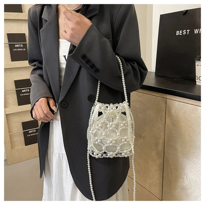 White Beading Bucket Shoulder and Crossbody Bags Exquisite Sense of Luxury Fresh Party Handbags for Women 2024 Fashion on Sale