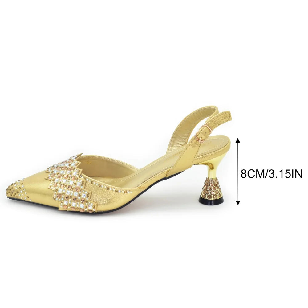 New Arrival Women Shoes and Bags To Match Set Nigeria Party African Matching Shoes and Bags Decorated with Rhinestone