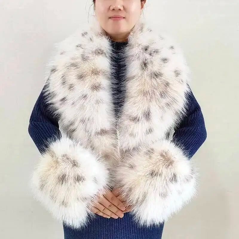 Large Women Faux Fox Fur Scarf Winter Jackets Warm Fluffy Shawl Fashion Artificial Fur Collar And Cuff Set Fluffy Scarves Female