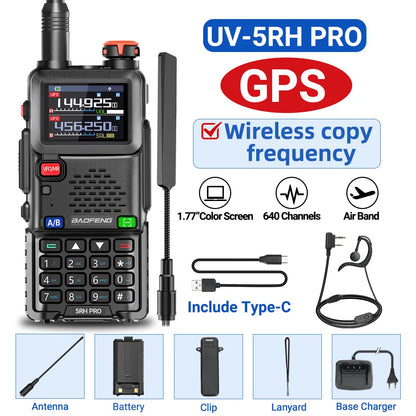 Baofeng UV-5RH PRO GPS Walkie Talkie Multi Band Wireless Copy Frequency Type-C Charger Upgrade UV-5R UV 17 Pro Gps Ham Radio