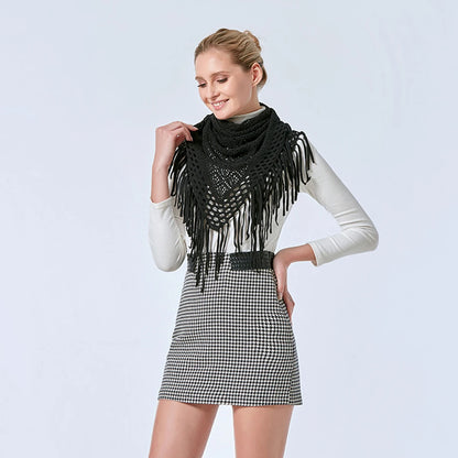 Knit Hollow Out Fake Collar Warm Tassel Shawl Scarf Fashion Pullover Lightweight Solid Knitted Large Scarfs Women Muffler Wrap