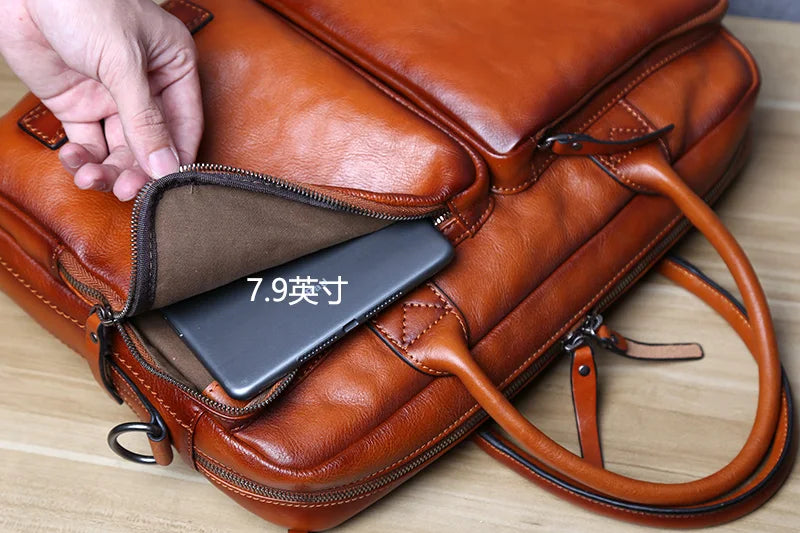 Retro Leather Men's Briefcase Top Layer Leather Handbag Casual Shoulder Messenger Bag Business Laptop Bag Trendy Men's Bag NZPJ