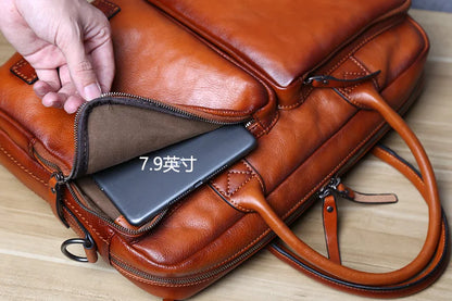 Retro Leather Men's Briefcase Top Layer Leather Handbag Casual Shoulder Messenger Bag Business Laptop Bag Trendy Men's Bag NZPJ