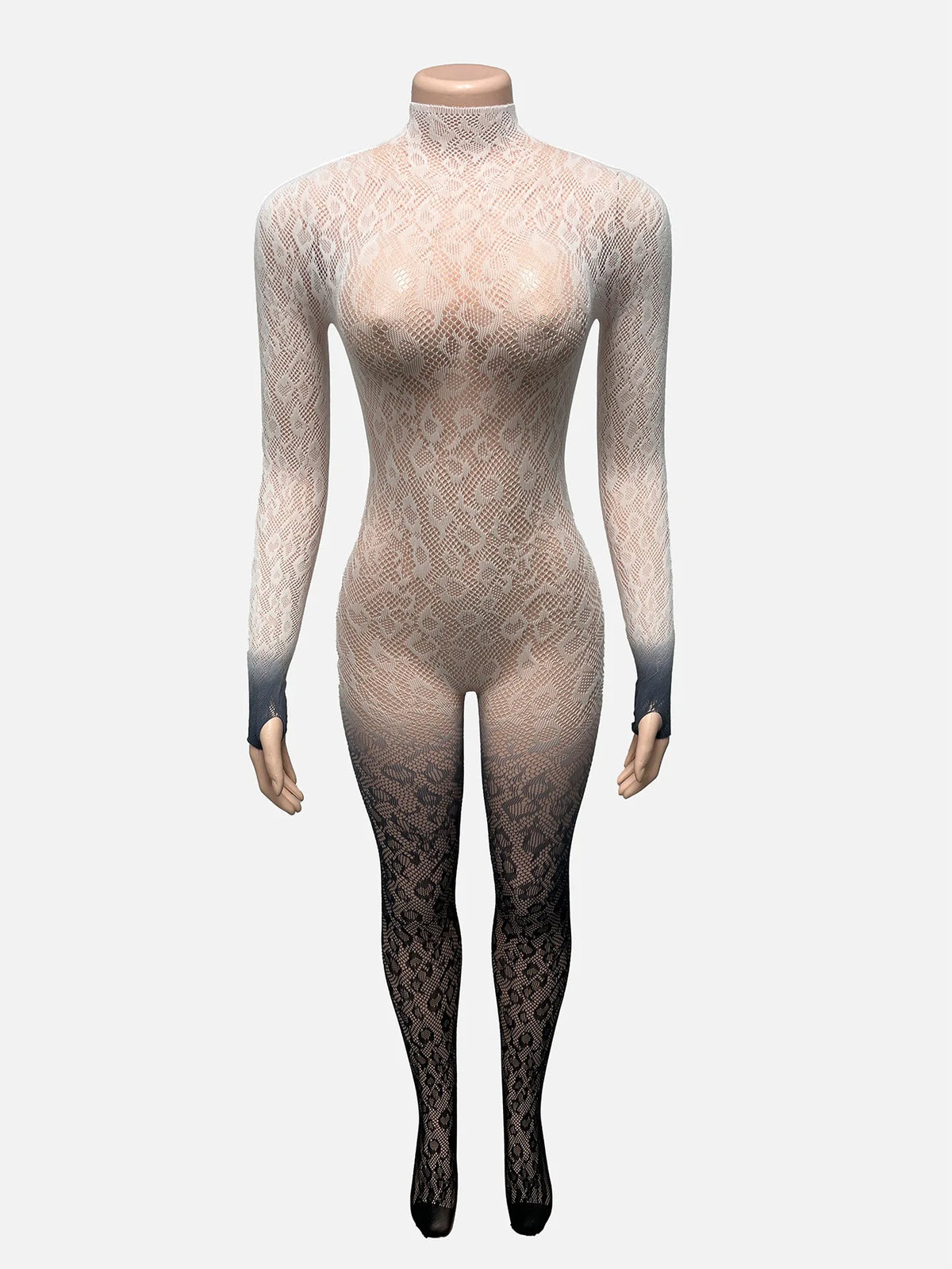 FAGADOER Sexy Lace Hollow-out Patchwork Bodycon for Jumpsuits Woman Gradient See Through Rompers Female Party Clubwear Overalls