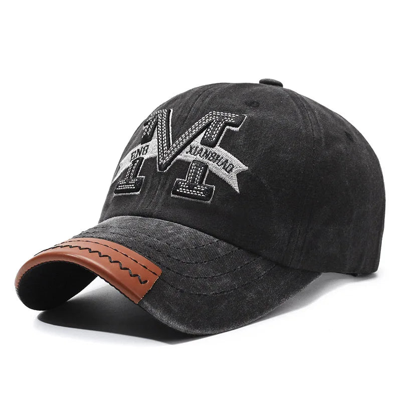 Outdoor sports hat retro men's washed faded old cowboy hat M letter cotton soft top embroidered sunshade baseball cap
