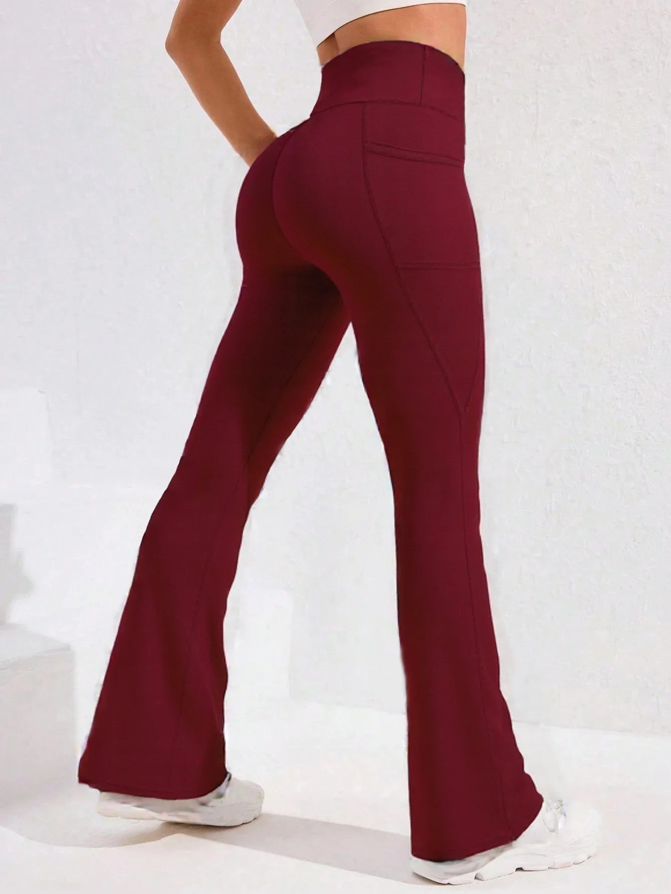 High Waist Flare Leg Yoga Pants Women with Pocket Push Up Butt  Running Tights Wide Leg Pants Gym Outdoor Cycling Leggings