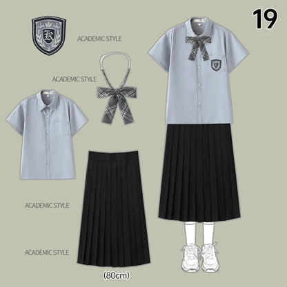Men Women JK Uniform British Style School Uniforms Preppy Style Pleated Skirt With Bow Tie Tops Pants Chorus Poetry Cosplay