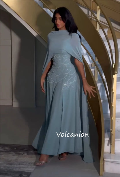 Customized Exquisite Chiffon Pleat Sequined Pattern A-line Square Neck Midi Dresses Bespoke Occasion High Quality