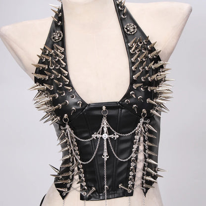 Goth Top Y2K Clothes Women's Tanks Emo Clothing Gothic Boho Tops with Spikes Punk Rock Teens Festival Spiked Bra Grunge T Shirt