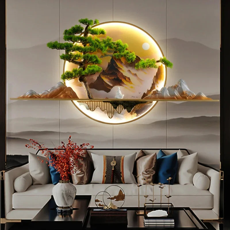 TINNY Modern LED Wall Picture Light Inside Creative Chinese Pine Landscape Mural Sconces Lamp for Home Living Bedroom Study