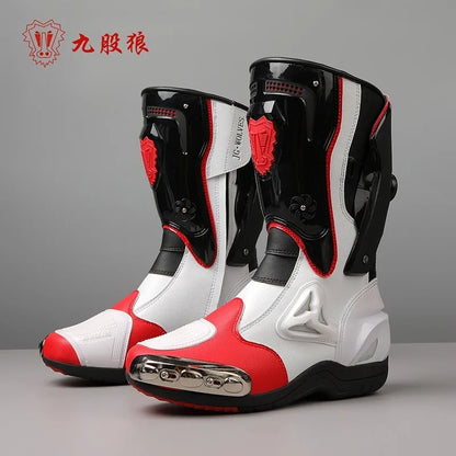 JG-Wolf Leather Motocross Boots Men Anti-slip Off Road Motorcycle Boots Adventure Touring MX MTB Dirt Bike Boots
