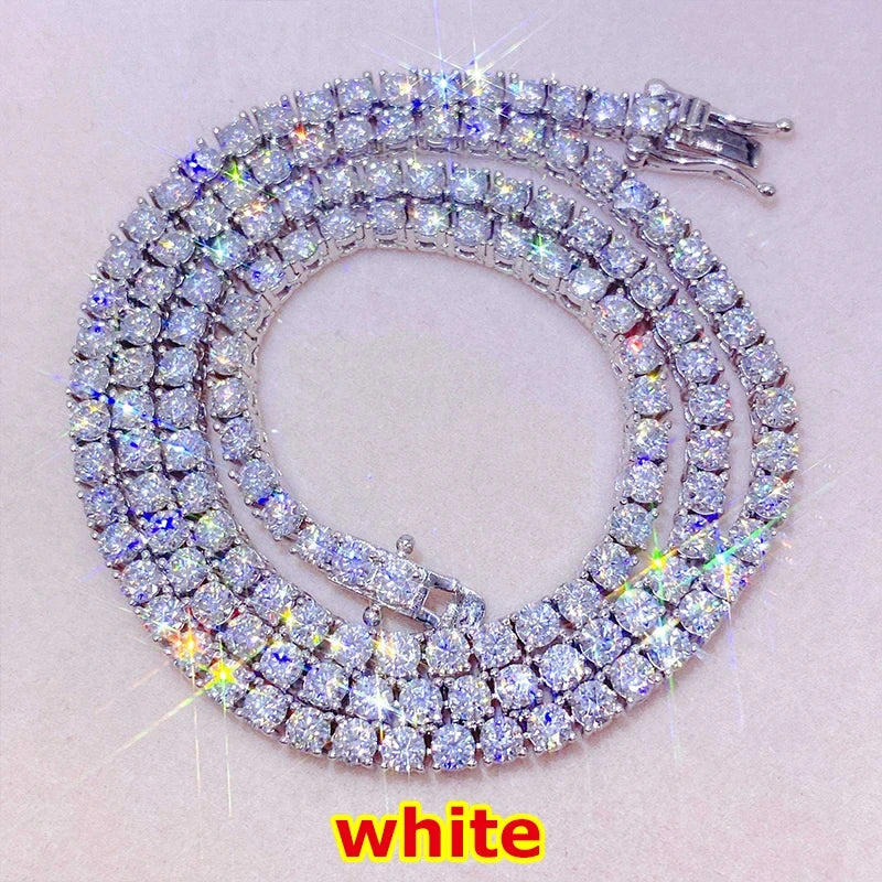 [Tennis Chain] Luxe Unisex Moissanite Tennis Necklace Original 925 Sterling Silver Trendy Hip Hop Tennis Bracelets For Men Women