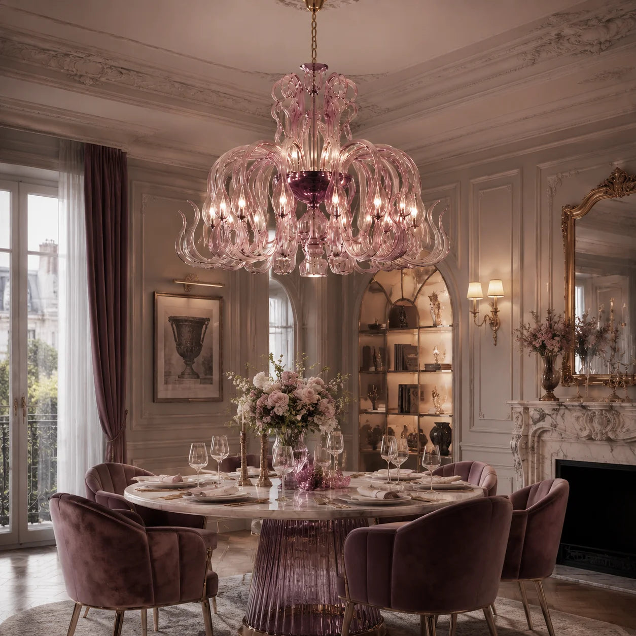 Pink Glass Swan Chandelier Luxury French Style LED Pendant Light for Living Room Bedroom Dining Room Home Decor
