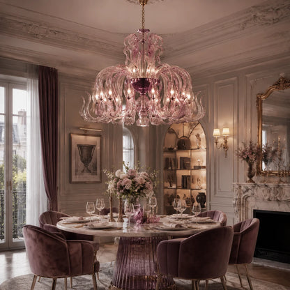 Pink Glass Swan Chandelier Luxury French Style LED Pendant Light for Living Room Bedroom Dining Room Home Decor