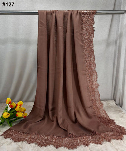 2026 New Rayon Cotton Modal Hijab Scarf Lace Splicing Turban Breathable Women Shawl Cotton Plain Scarf Headscarf Women Hijabs