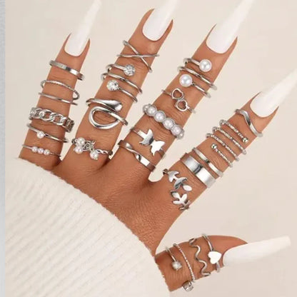 Boho Gold Color Rings Set For Women Fashion Cubic Zircon Heart Star Moon Flower Finger Rings Female Simple Trendy Jewelry Gifts