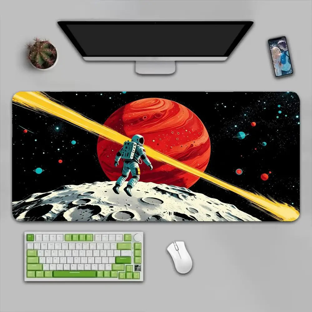 Space Astronaut DJ Mouse Pad Large Computer Office Game Table Mat Rubber Anti-slip Stitched Keyboard Mats 90x40 XXL Desk Pads