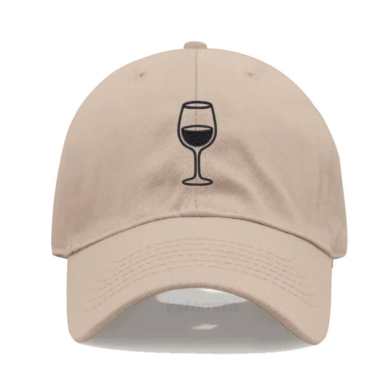 Wine Glass Embroidery Baseball Cap For Men Women Soft Cotton Adjustable Dad Hat Unisex Casual Sport Visor Golf Caps